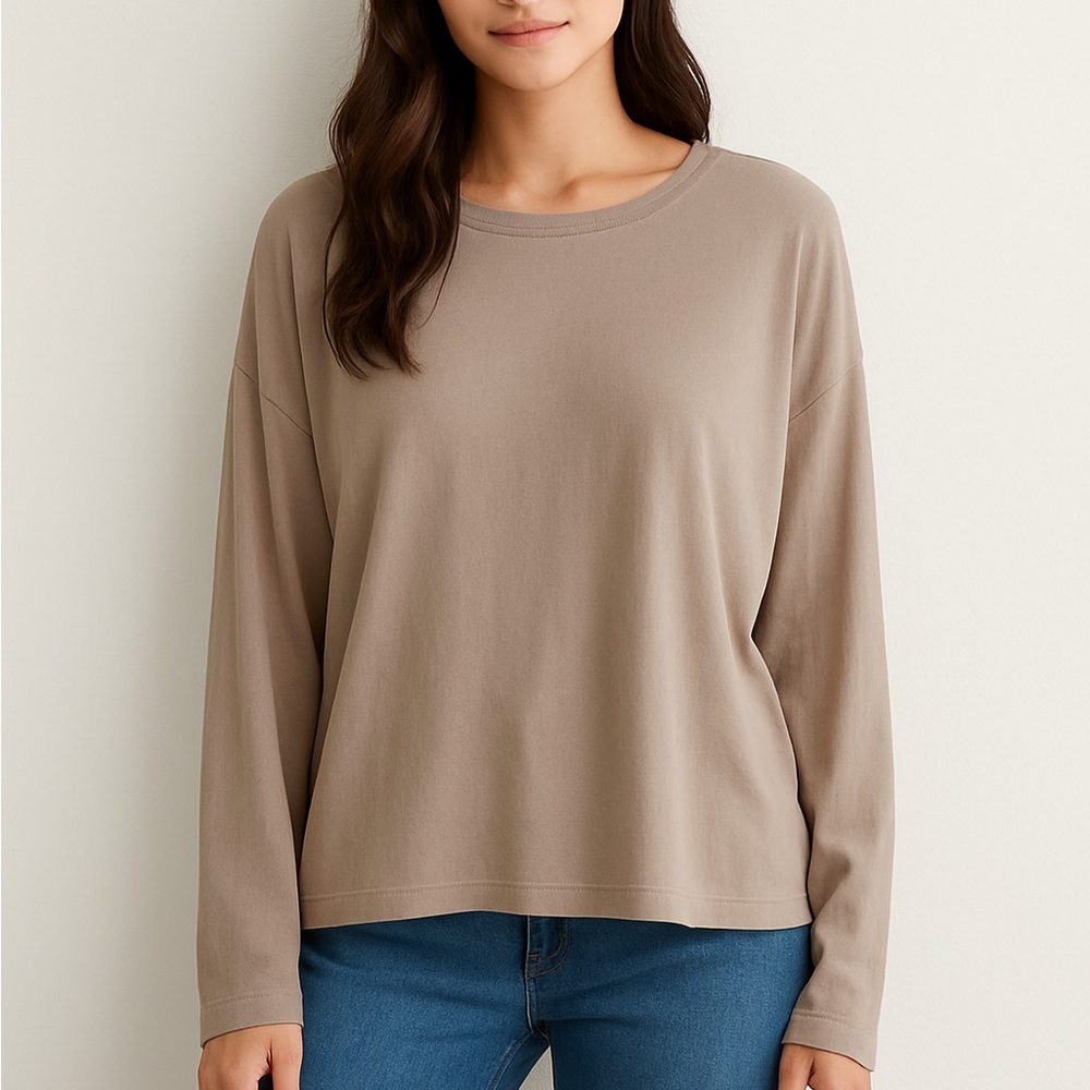 Babaton Beige Cotton Modal Loose Oversized Long Sleeve